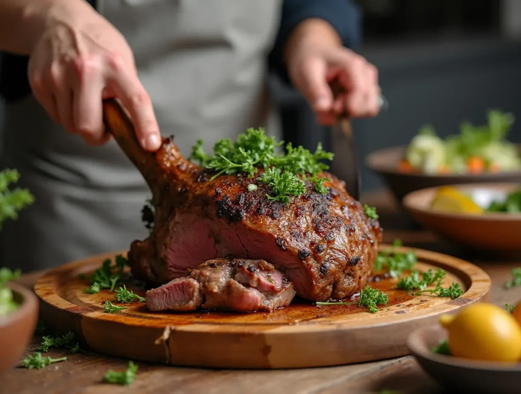 Beef arm roast fresh out of the oven, golden and tender.