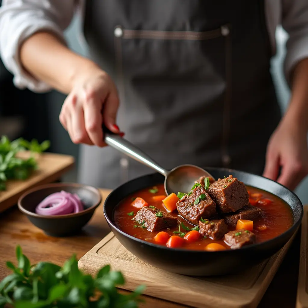 Beef heart stew with tender chunks of beef heart, vegetables, and savory broth simmered to perfection.
