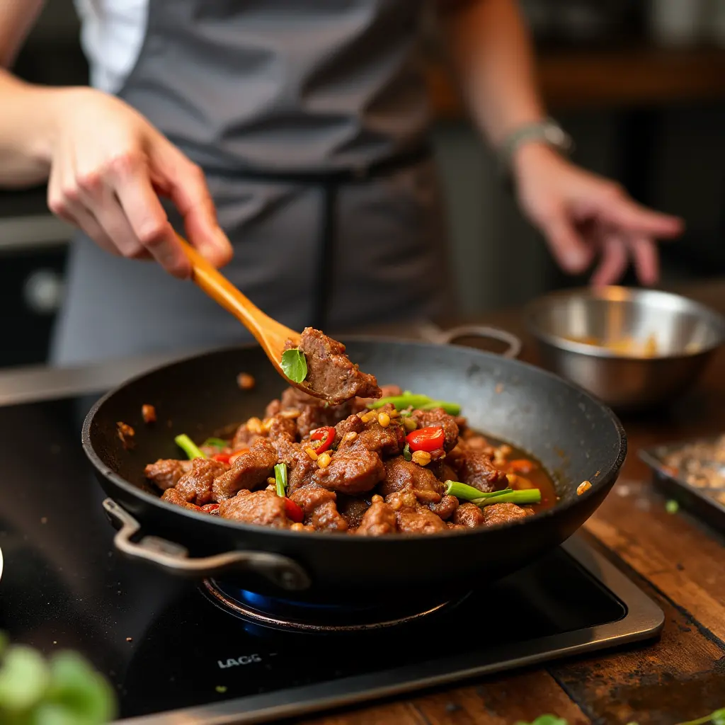 Slow-cooked beef heart stew with fresh herbs, vegetables, and a rich, savory broth.