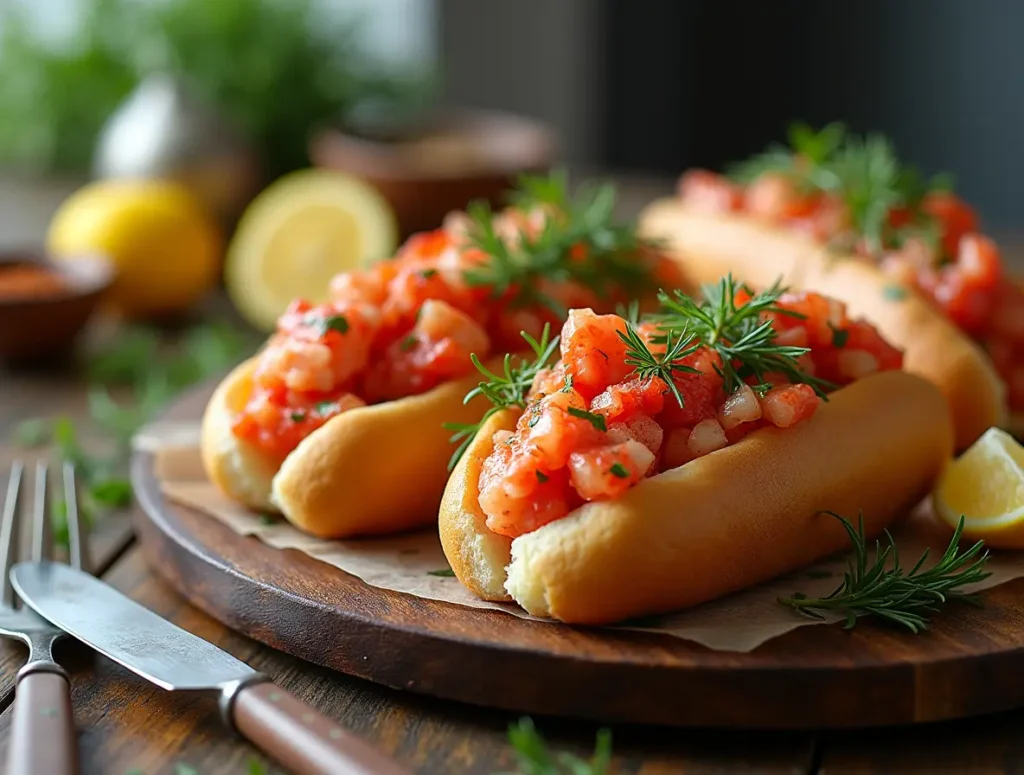 A delicious Maine lobster roll served in a buttered and toasted bun, filled with tender lobster meat and topped with light mayo dressing.