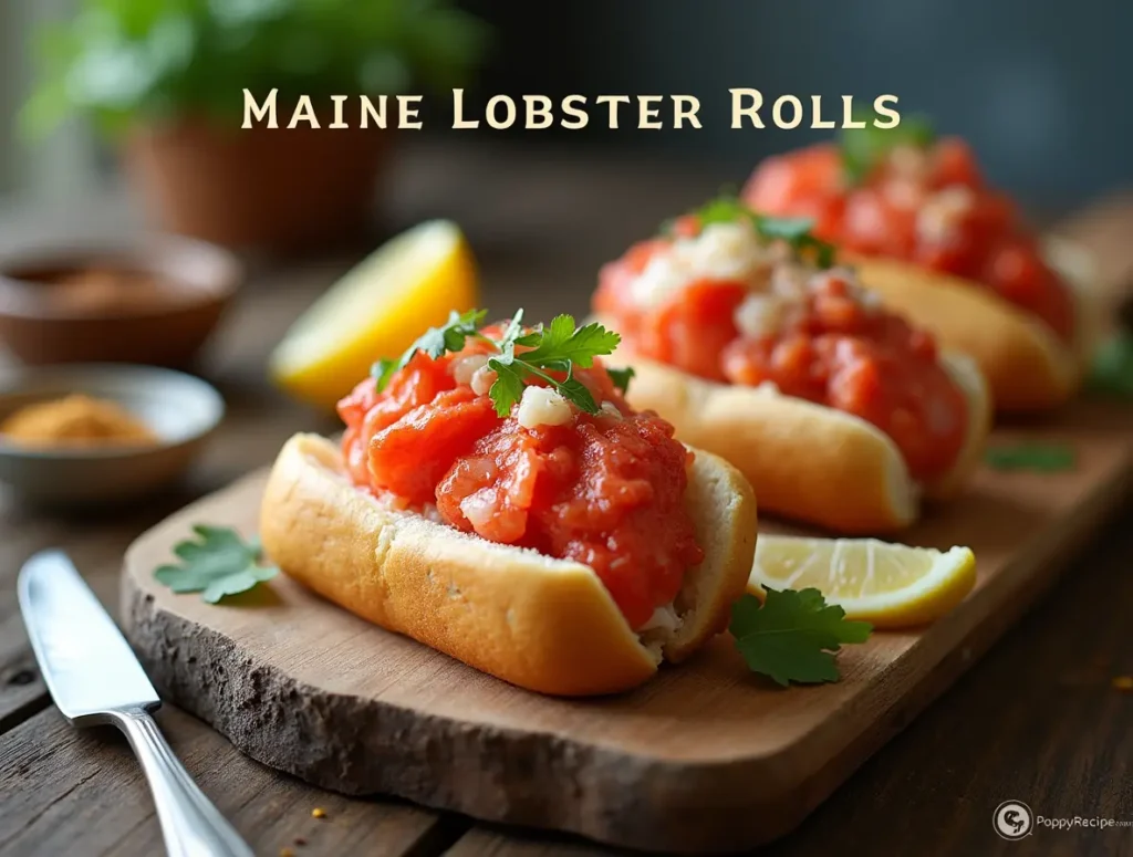 A close-up of a Maine lobster roll with generous lobster chunks, lightly seasoned mayo, and a golden-brown toasted roll.