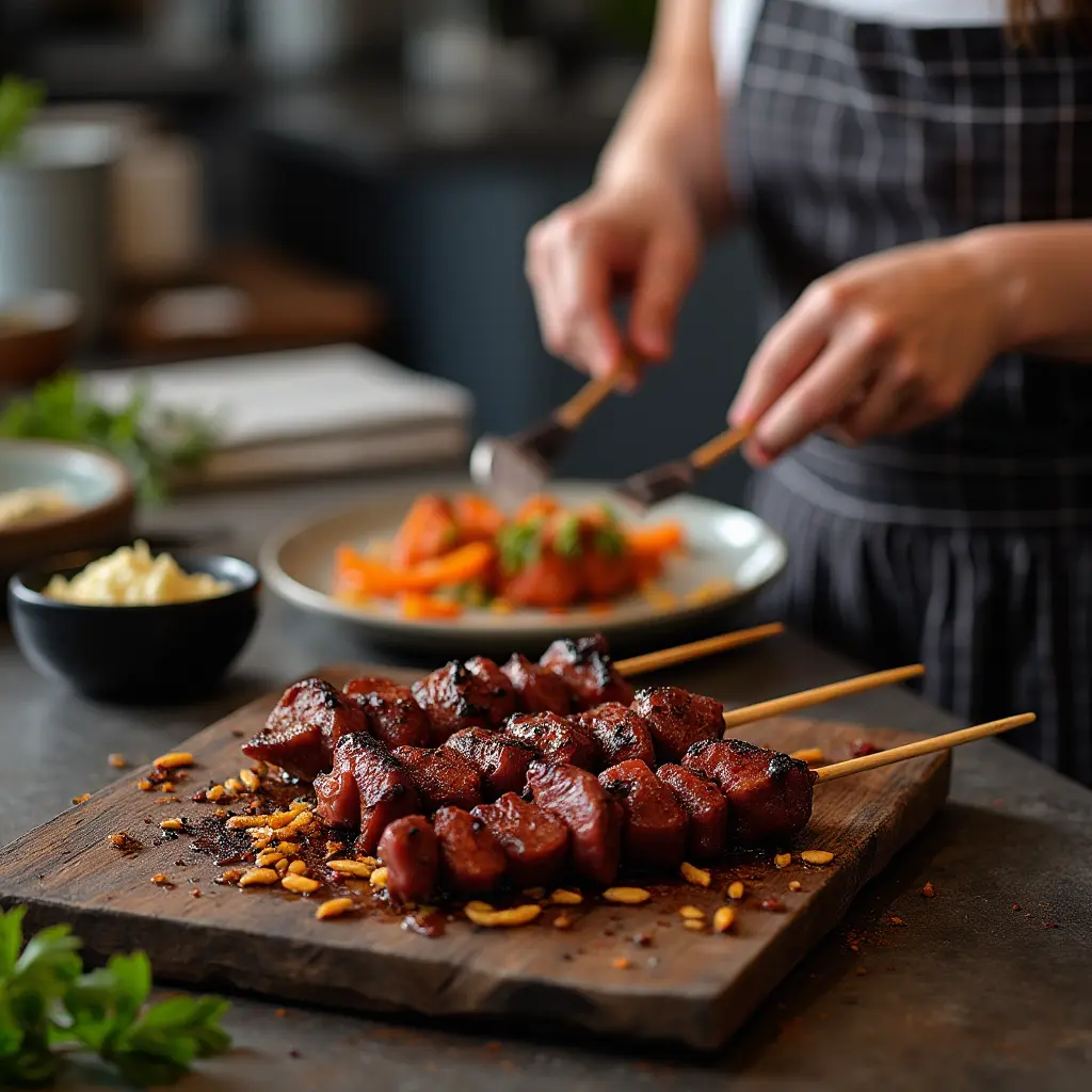 Beef heart recipe cooked and served with vegetables on a plate.